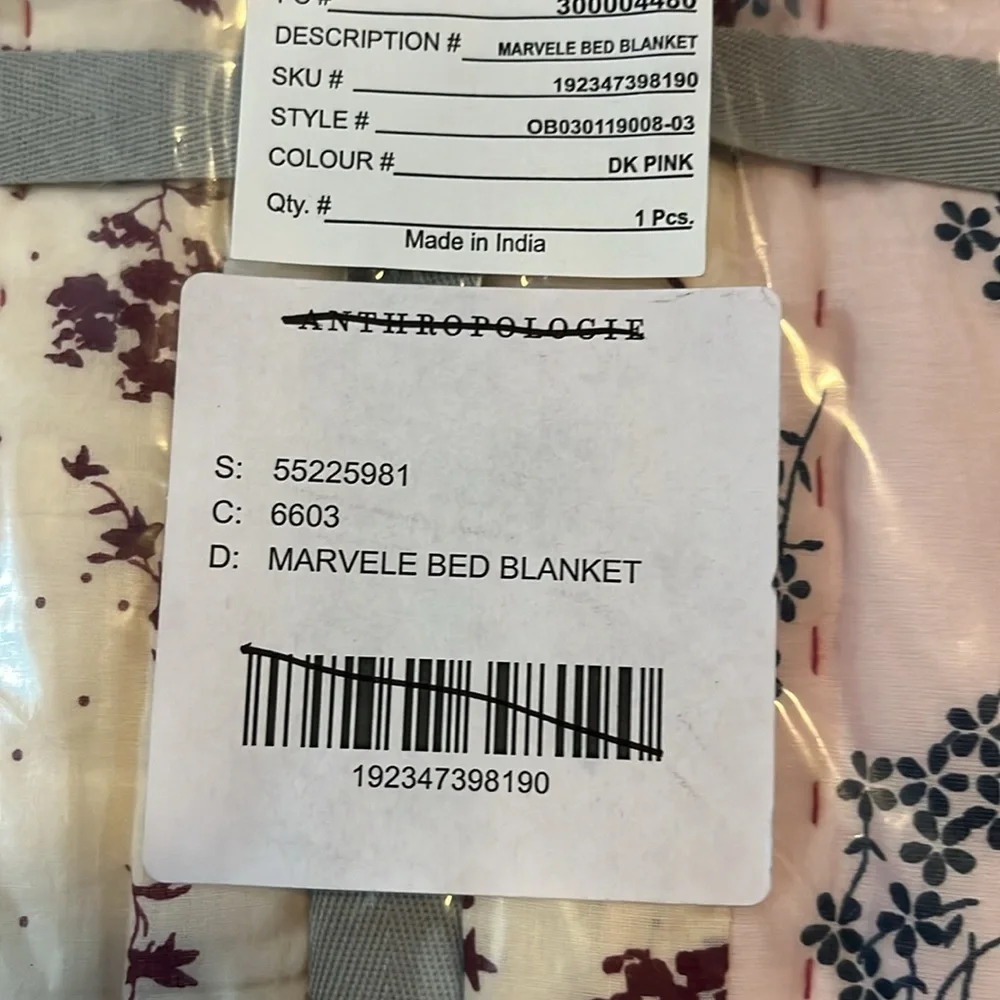 Anthropologie Marvele Patchwork Bed Blanket 60” x 80” NWT